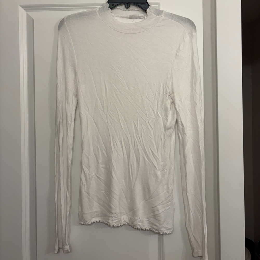 GAP White Long-Sleeve Ribbed Crew Top